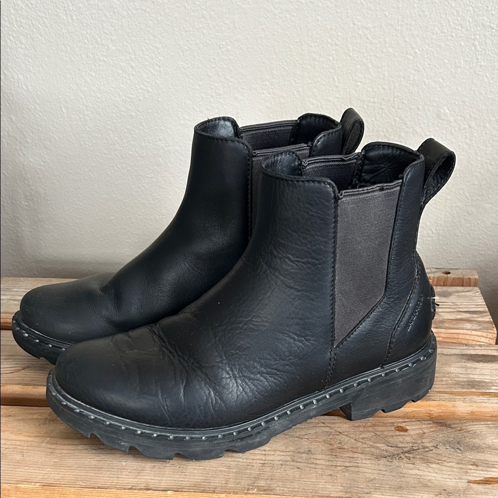 Sorel Lennox Chelsea Black Ankle Boot Waterproof Leather Size 7